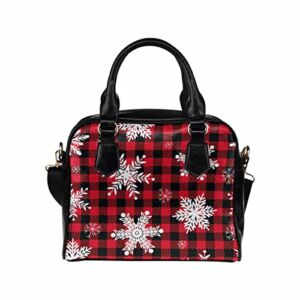 D-Story Christmas Snowflakes Red Plaid Handbags for women Purses for Women Soft Leather Shoulder Bag Ladies Crossbody Purse