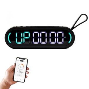 Gym Timer, Change Settings on App Via Bluetooth, Magnetic Back to Stick On Any Metal, Portable Via Bluetooth to Your Phone, Countdown Clock, for Garage Home Gym, Workout, LED Display, Black Case