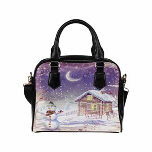 D-Story Snowman Snowflake Handbags for women Top Handle Satchel Bags for Women Leather Purses and Handbags Multiple Pockets