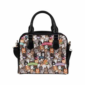 D-Story Parade Of Cats Handbags for women Textured Leather Shoulder Bag Purse Handbag with Zipper