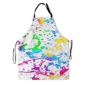 Artist Apron With 2 Pockets Colorful Paint Aprons For Women White Adjustable Bib Adult Easy Couples Costumes Suitable For Home Kitchen Cooking Waitress Chef Grill Bistro Baking BBQ
