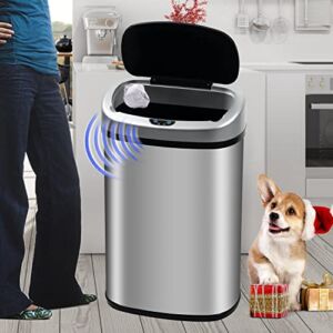 13 Gallon Stainless Steel Trash Can, Tall Kitchen Garbage Can with Lid, Automatic Motion Sensor Trash Bin, Large Metal Electric Touchless Garbage Bin, Smart Garbage Cans for Kitchen Room Office