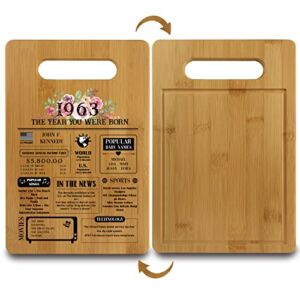 1963 Poster Back In 1963 Cutting Board, Vintage Fun Facts Trivia 1963 Born in 1963 Birthday Party Decorations Gift for Grandma, Grandpa, Mom, Dad Warming Home Kitchen Cutting Board Decor