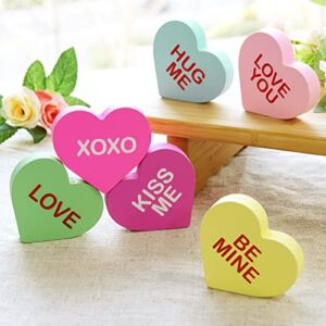 Treory Valentines Day Decor Candy Heart Table Decorations Sign, 6 Pcs Valentines Day Wooden Tiered Tray Decor, Classic Valentines Day Decorations for The Home Table Decor Valentines Day Gifts