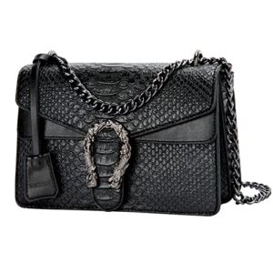 HUNDBRIGHT Satchel Purses and Shoulder Bag for Women – Fashion Print PU Leather Handbag Chain Strap Crossbody Bag (Z-Black)