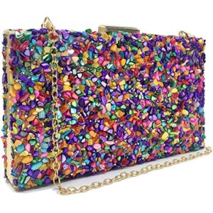 VINMEN Multicoloured Gem Clutch Evening Purses for Women Sparkling Glitter Gemstone Handbag For Wedding,Formal Crossbody Bag Bags (Multi Color)