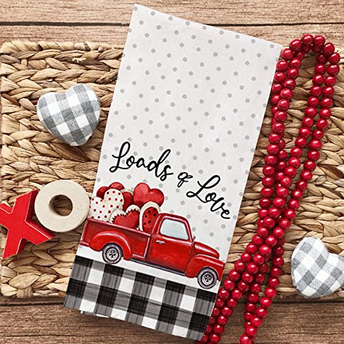 ARKENY Valentine Day Kitchen Towels Grey Polka dot Red Truck Dish Towels 18×26 Inch Ultra Absorbent Wedding Drying Cloth Red Rose Sign Hand Towel for Valentine Decorations Set of 2 | The Storepaperoomates Retail Market - Fast Affordable Shopping