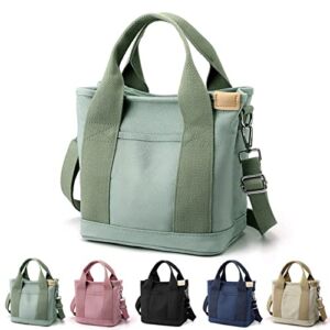 Japanese Canvas Tote Bag – Large Capacity Multi-pocket Handbag Crossbody Bag, with Adjustable Shoulder Strap (Green)