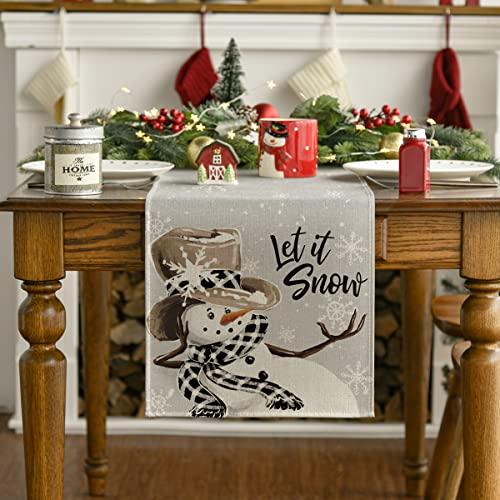 Artoid Mode Grey Snowman Snowflake Let it Snow Christmas Table Runner, Seasonal Winter Kitchen Dining Table Decor for Home Party Indoor 13×90 Inch | The Storepaperoomates Retail Market - Fast Affordable Shopping