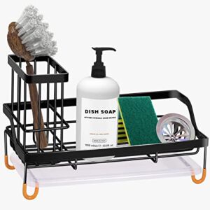 Maifan Sink Caddy Sponge Holder for Kitchen Sink + Dish Brush Holder, Kitchen Sponge Caddy Sink Organizer, Sink Tray Drainer Rack for Countertop -Not Included Soap Dispenser & Brush