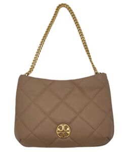 Tory Burch 139293 Willa Soft Quilt Roasted Almond Tan/Brown With Gold Hardware Women’s Zip Top Shoulder Bag