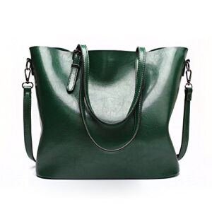 Women’s oily leather totebag?Vertical zipper open shoulder bag?Women’s cross body bag (Green)