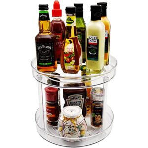 2 Tier Large Lazy Susan RotatingTurntable Container for Kitchen, Pantry, Cabinet, Dresser – Clear Food Storage Tray Spinning Organizer for Condiments, Spices, Tins, Snacks (11″)