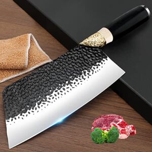 VCXOX Professional Cutting Meat Cleaver Knife Chef Knives High Carbon Stainless Steel Ultra Sharp Kitchen Cutting Knife for Meat Cooking Tool Outdoor and Home Use (Black-001)