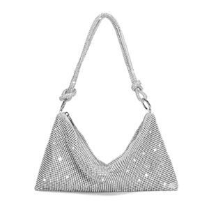 WEIMZC Rhinestone Purse Women Glitter Sparkly Clutch Evening Bags Bling Handbag Hobo Bag for Prom Cocktail Party Wedding(small size-Silver)