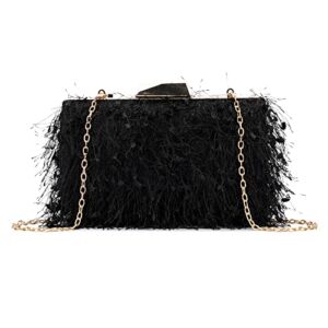 Olivia Miller Women’s Bea Black Feather Evening Bag w Detachable Strap, Wedding Prom Gala Party Clutch Crossbody Handbag