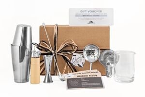 A Bar Above 22-Piece Gift Set – Professional Bartender Kit for Business or Home Bar w/Recipe Cards and Box Set – Cocktail Shaker Set – House Warming & Wedding Gifts – Home & Kitchen Essentials (Steel)