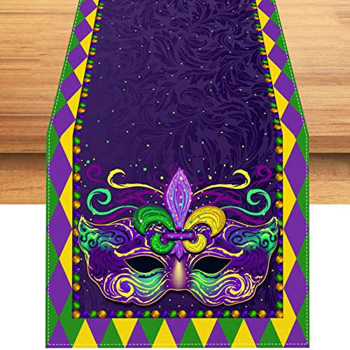 Rvsticty Linen Mardi Gras Table Runner New Orleans Brazi Carnival Tablecloth Fat Tuesday Mardi Gras Decorations and Supplies for Home Kitchen Table-13×72” | The Storepaperoomates Retail Market - Fast Affordable Shopping