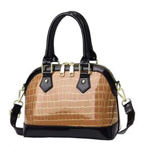 ELDA Small Dome Satchel Purse Patent Leather Handbag for Women Crocodile Print Top Handle Bag Shoulder Bag