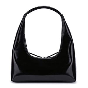 Glossy Hobo Bag for Women Designer Clutch Party Purse Handbag with Shiny Patent Leather, Black