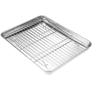 Zerodeko 1 Set Grilling Pan with Mesh Rack Meat Resting Pan Non-Stick Barbecue Tray Baking Cooling Rack Steaming Rack Iron Wire Roasting Rack for Home Kitchen Restaurant