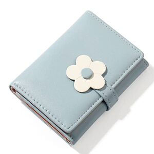 LJCZKA Cute Small Wallet for Girls Women – RFID Blocking PU Leather Tri-folded Flowers Cash Pocket with Card Holder Slim Short Wallet (Blue)