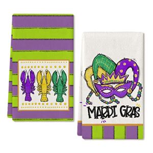 Mardi Gras Kitchen Towels for Mardi Gras Decor Crawfish Masquerade Mask Dish Towels 18×26 Inch Ultra Absorbent Bar Drying Cloth Tea Sign Hand Towel for Mardi Gras Carnival Decorations Set of 2