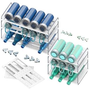 Water Bottle Organizer for Cabinet, INVOCOO Expandable Height Adjustable 3-Shelf Plastic Water Bottle Storage, Stackable Water Bottle Storage Rack for Kitchen Cabinets,Countertop,Pantry