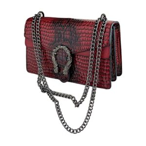 GLOD JORLEE Fashion Chain Straps Crossbody Bag for Women – Tie Dye Satchel Handbags Square Purses Evening Clutch Tote (red)