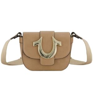 True Religion Women’s Crossbody Bag, Mini Flap Adjustable Shoulder Handbag with Horseshoe Logo, Tan