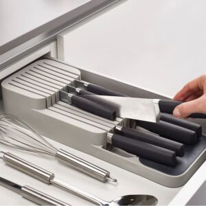 Kitchen Drawer Organizer Tray for Knives Knife Block, Knife Holder Drawer Storage for Knife Drawer Organizer Insert-Holds 9 Knives(Without Knives) (White)