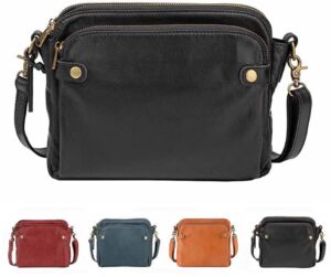 DENGWANG Crossbody Leather Shoulder Bags and Clutches, Three Layer Leather Crossbody Clutch Bag with Multiple Compartments (Black)