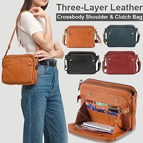 2023 New Crossbody Leather Shoulder Bags and Clutches, Leather Shoulder Handbag, Three Layer Leather Crossbody Clutch Bag with Multiple Compartments, Multiple Card Slots, Bill Positions (Black) | The Storepaperoomates Retail Market - Fast Affordable Shopping