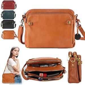 UIRPK Crossbody Leather Shoulder Bags and Clutches,Three-Layer Leather Crossbody Shoulder & Clutch Bag. (Light Brown,one Size)