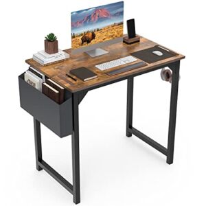 Computer Desk 31 Inch Home Office Writing Work Study Small PC Desk Modern Simple Table with Storage Bag Headphone Hook, Rustic Brown