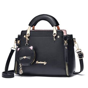 AWXZOM small Fashion Handbag purse for women ladies Top Handle Satchel Shoulder Bags cat purse (black)