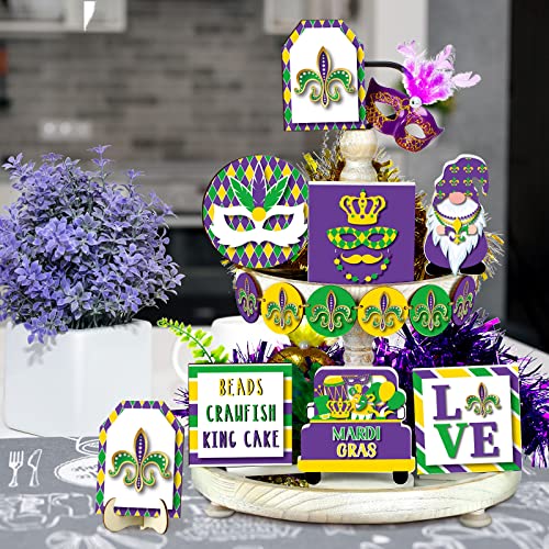 13 Pcs Mardi Gras Tiered Tray Decor Set Include Rustic Gnome Truck Mask Wood Sign Letter Sign Decoration Mardi Gras Table Decor for Xmas Decoration Home Kitchen Table Shelf Decorations | The Storepaperoomates Retail Market - Fast Affordable Shopping
