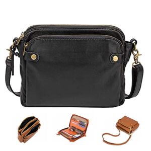 BOBOROI Crossbody Leather Shoulder Bags and Clutches for Women, Women’s Purses and Handbags Small Size, Multiple Compartments (black)