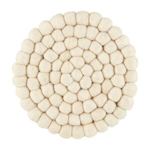 Mud Pie Felted Wool Trivet, small 5″ x 4″ dia | large 6 1/2″ x 4 1/4″ dia, WHITE