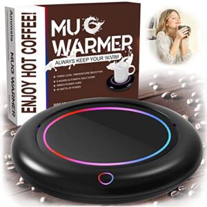 40W Mug/Candle Warmer, Coffee Warmer for Desk 3 Temp Setting 8H Auto Off Colorful Light, Cup Warmer Plate for Tea, Coffee Gifts for Coffee Lovers/Coworkers/Dad, Home Gadgets Office Tea Accessories
