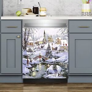 Winter Home Kitchen Decor Sticker,Snow Fridge Magnet Panel Decal Cover,Winter Scenery Dishwasher Magnetic Decorative Cover,Christmas Tree Sticker Decorative,Snowscape Vinyl Decals