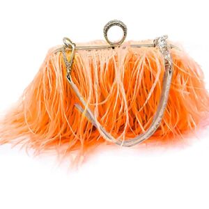 CARZA Ostrich Feather Clutch for Women Fluffy Evening Handbags Purses Shoulder Bag for Dress Party