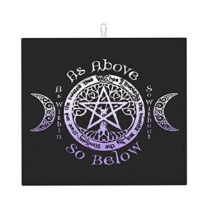 showmedesign Dish Drying Mat for Kitchen Counter Wiccan Pagan Witch Dishes Drainer Pads Absorbent Reversible Tableware Mat with Hanging Loop