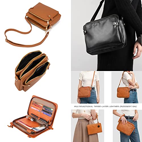 TYGHBN Crossbody Leather Shoulder Bags and Clutches 3 Layer Leather Crossbody Shoulder Bag with Strap (Black) | The Storepaperoomates Retail Market - Fast Affordable Shopping
