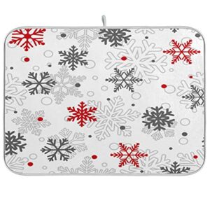 Kigai Dish Drying Mat, Christmas Snowflakes Absorbent Tableware Drying Mat Countertop Decoration for Home Kitchen – 16×18 Inch