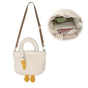 Cute Goose Purse Plush Tote Bag,Plush Goose Shoulder Bag,Cute Faux Lambswool Fur Goose Small Tote Bag (with strap)