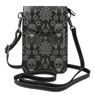 Black And White Skull Small Sling Bag Print Novelty Cell Phone Purse Wallet Lightweight Shoulder Bag For Women Girls