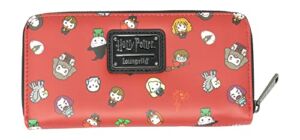 Loungefly Harry Potter Chibi Characters Maroon Allover Print Zip Around Wallet