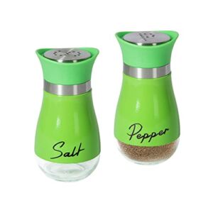 2 Pack Salt & Pepper Shakers Set, Refillable Salt Pepper with Stainless Steel Lid Container Spice Shakers Bottle for Home Kitchen, Restaurant, Picnic (Green)