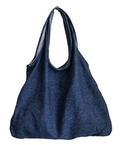Women Denim Handbag Large Tote Fashion School Bag Purse Canvas Work Shoulder Bag for Travel Vocation